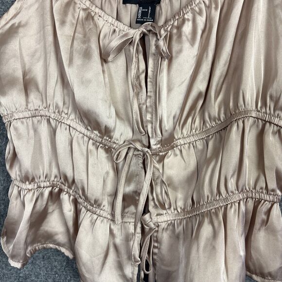 Forever 21 Top Blouse Womens L Champaigne Peasant Cosplay Medieval Glam - Picture 7 of 8